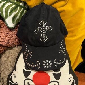 Retro y2k Black Bedazzled Cross Hat